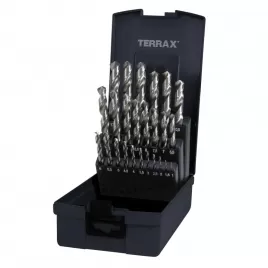 Sada vybrušovaných vrtáků do kovu Terrax HSS-G 25 dílů RUKO | 1-13 mm, plastový box