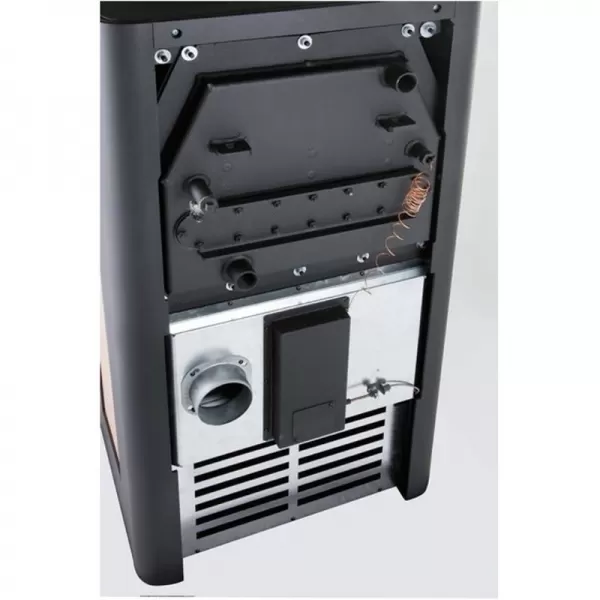 Krbová kamna s výměníkem černá, béžová dlažba Haas+Sohn ADRUS