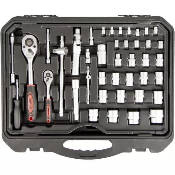 Sada nářadí v plastovém kufru s Gola sadou 1/2" a 1/4" 187 ks AHProfi AH187015