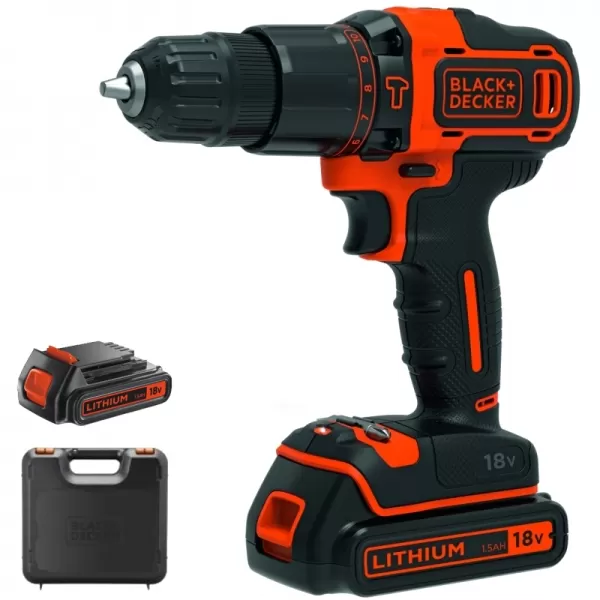 Aku příklepová dvourychlostní aku vrtačka 18V 2x2,0Ah Black&Decker BDCHD18K1B2