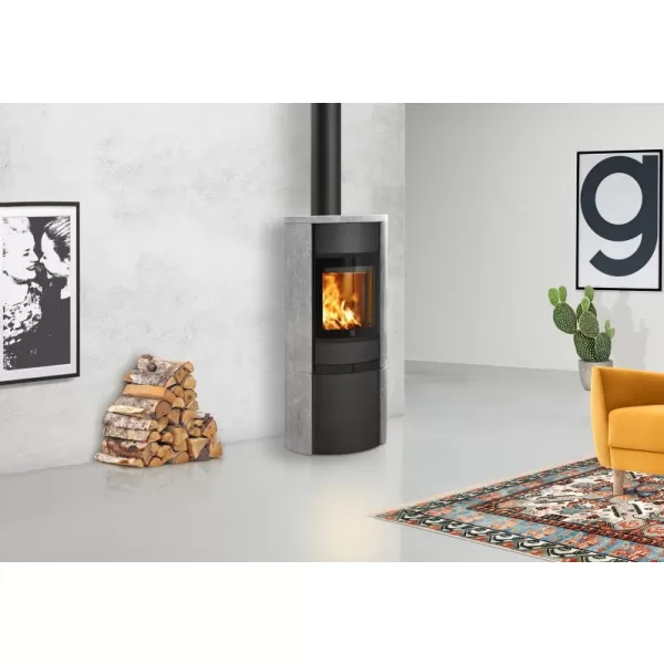 Krbová kamna mastek, lišty černé, horní vývod SCAN 68-15