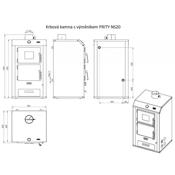 Krbová kamna s výměníkem PRITY NS20, černá