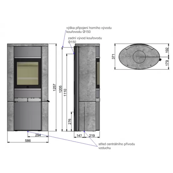 Krbová kamna mastek, černé lišty, zadní vývod Scan 68-15
