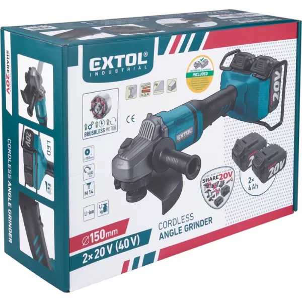Aku úhlová bruska 20V 2x4Ah EXTOL INDUSTRIAL 8791846