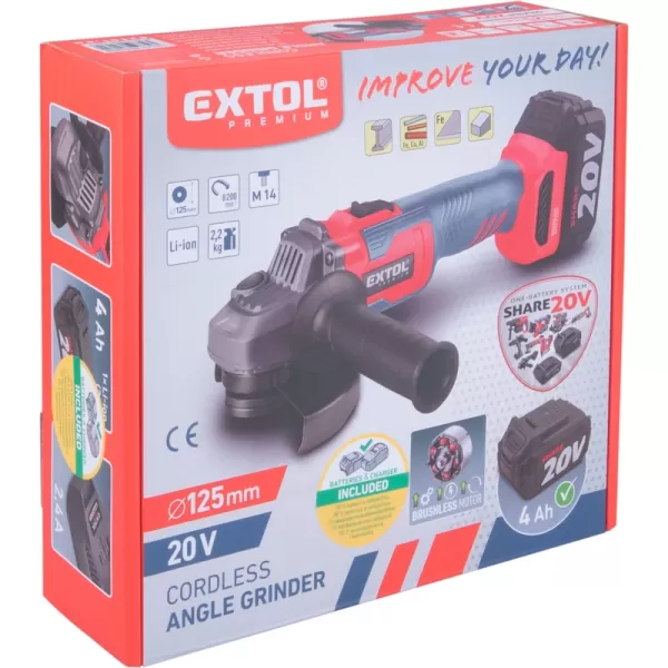 Aku úhlová bruska 20V/4,0 Ah SHARE20V 125mm BRUSHLESS Extol Premium 8891838