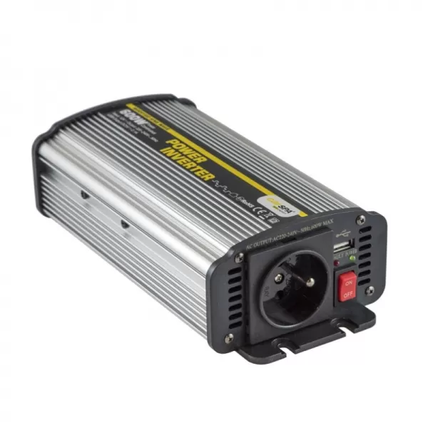 Napěťový měnič Carspa CAR600U-122 12V/230V+USB 600W, modifikovaná sinus