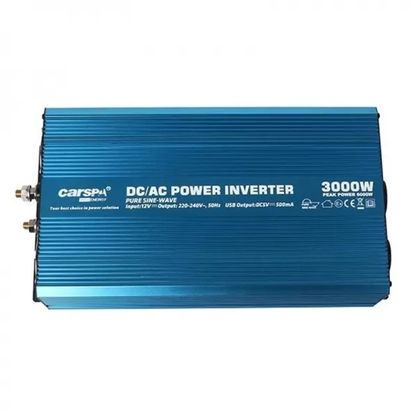 Napěťový měnič Carspa P3000U-122 12V, 230V+USB 3000W, čistá sinusovka