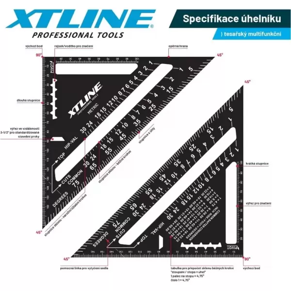 Úhelník tesařský multifunkční 300 mm XTline XT130190