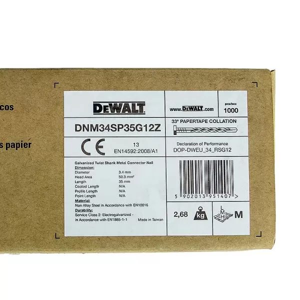 Pozinkované kroužkované hřebíky 3,4x32mm pro DCN693 1000ks DeWALT DNM34SP35G12Z