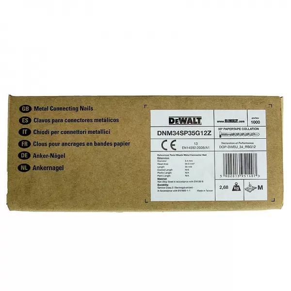 Pozinkované kroužkované hřebíky 3,4x32mm pro DCN693 1000ks DeWALT DNM34SP35G12Z