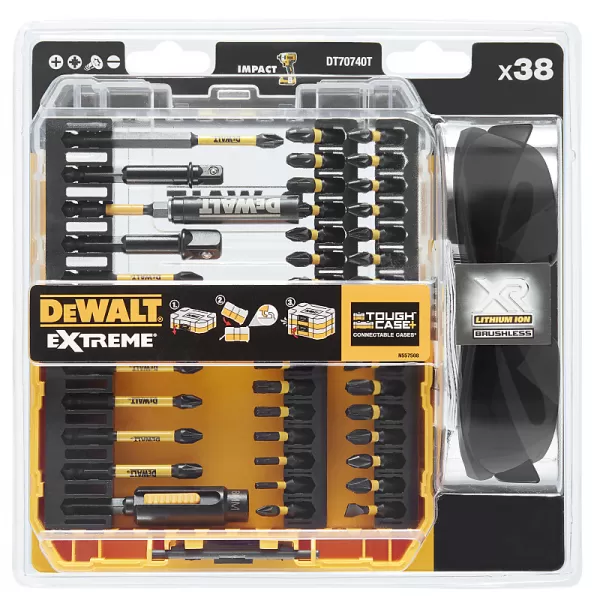 38dílná sada bitů a pracovních brýlí DeWALT DT70740T