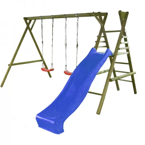 Dětská dřevěná houpačka 11 + modrá skluzavka Marimex 11640375