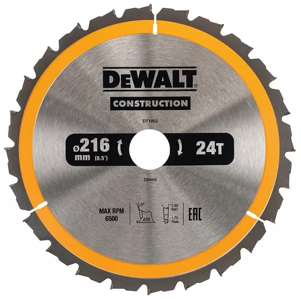 Pilový kotouč 216x30mm 24z ATB 5° DeWALT DT1952
