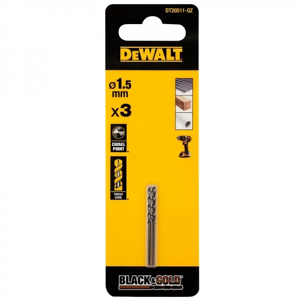 Vrták do kovu 1,5 mm / 3ks HSS-G Black&Gold DeWALT DT20511