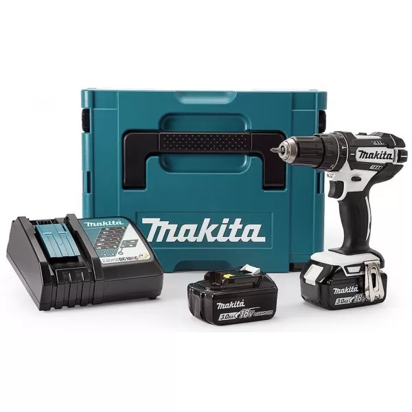 Aku bílý příklepový šroubovák Li-ion LXT 18V/3,0 Ah, Makpac Makita DHP482RFWJ