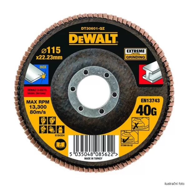 Brusný lamelový kotouč Extreme na kov plochý 115x22,2mm x 60G Jumbo Typ 27 DeWALT DT30611