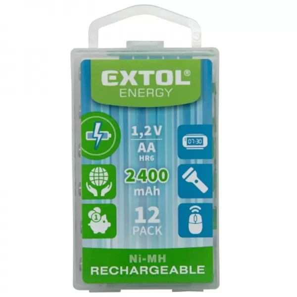 Nabíjecí baterie, 12ks, AA (HR6), 1,2V, 2400mAh, NiMh, EXTOL ENERGY 42063
