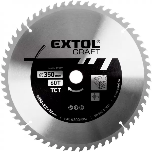Kotouč pilový s SK plátky 350x2,2x30mm 60T EXTOL CRAFT 19119