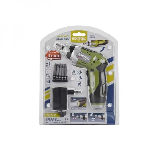 Aku vrtací šroubovák 3,6V Li-ion EXTOL CRAFT 402114