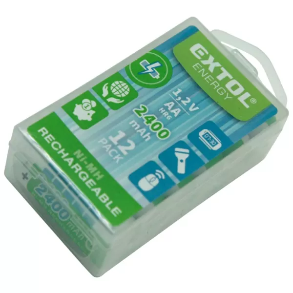 Nabíjecí baterie, 12ks, AA (HR6), 1,2V, 2400mAh, NiMh, EXTOL ENERGY 42063