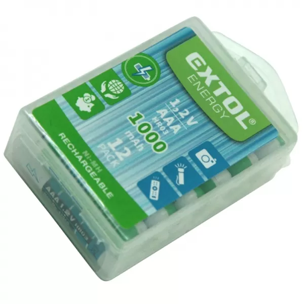 Nabíjecí baterie, 12ks, AAA (HR03), 1,2V, 1000mAh, NiMh, EXTOL ENERGY 42062