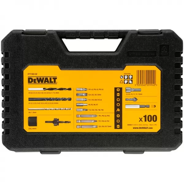 100ks sada vrtáků a bitů v kufru TOUGHCASE+ DeWALT DT71563