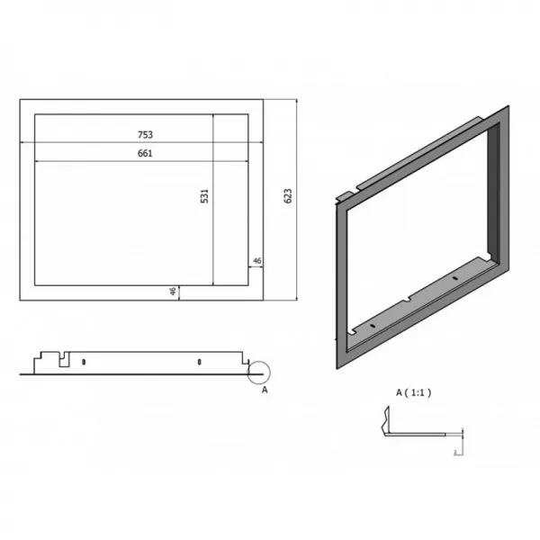 Krycí rámeček krbové vložky FLAMINGO M9, 46 mm, šedý Flamingo HSF45-090