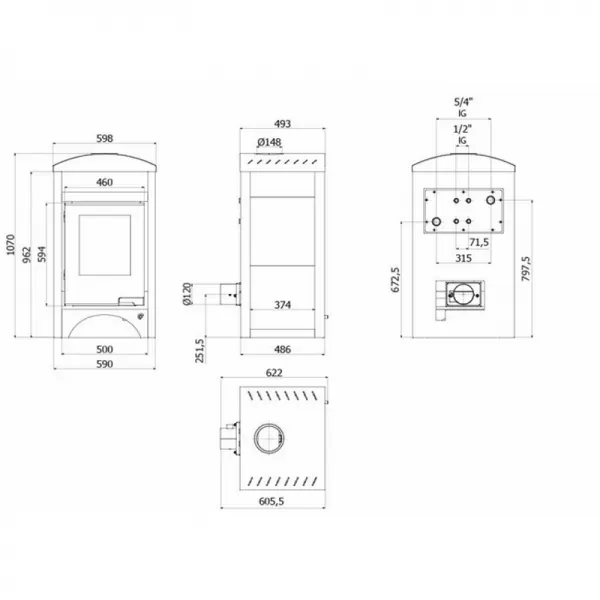 Krbová kamna AQUAFLAM VARIO BARMA 11/5kW dlažba Bělený Dub, elektronická regulace Flamingo HSF34-051
