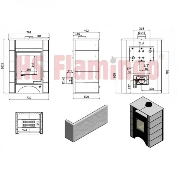 Kachlová kamna AQUAFLAM VARIO PERU 11/7kW, kachle zelená Flamingo HSF34-118