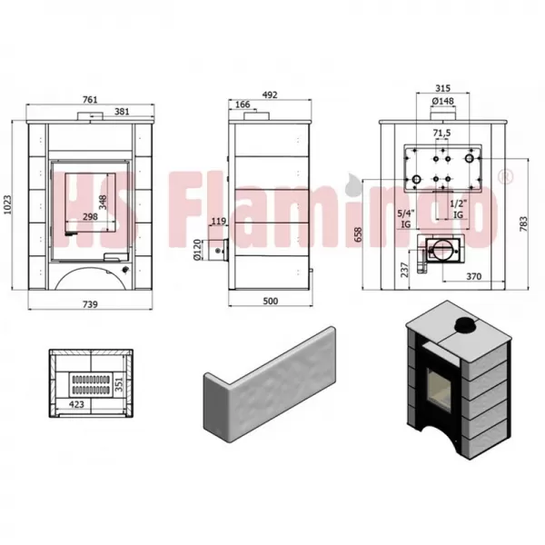 Kachlová kamna AQUAFLAM VARIO PERU 11/7kW, kachle bílá Flamingo HSF34-112