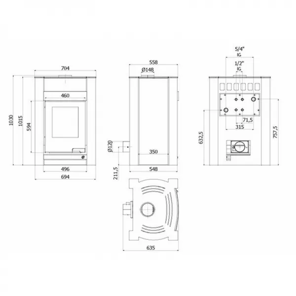 Krbová kamna AQUAFLAM VARIO KALMAR 11kW olivová (teplovzdušná verze) Flamingo HSF34-095