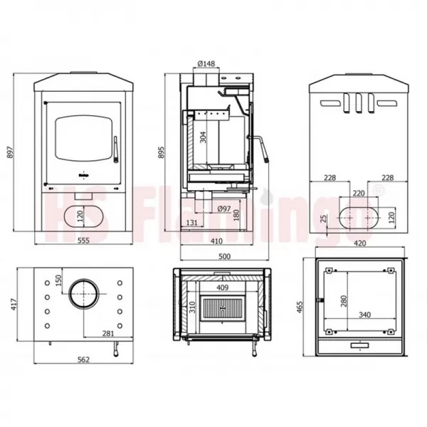 Krbová kamna FLAMINGO VEGA dlažba Bělený dub Flamingo HSF02-055