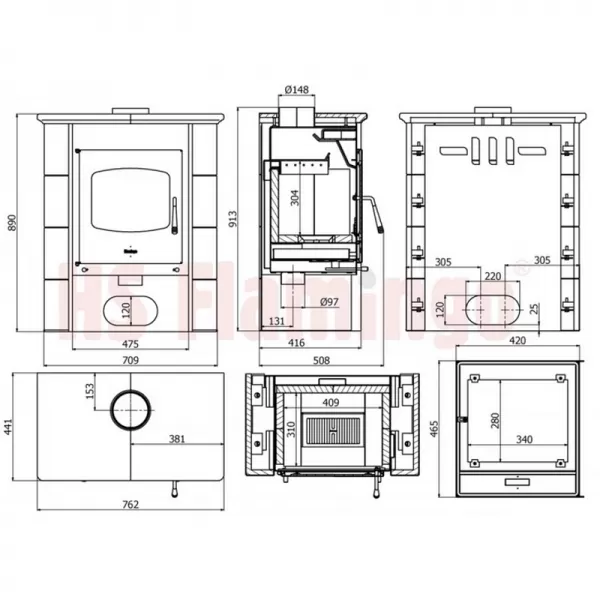 Kachlová kamna FLAMINGO BALI, kachle zelená Flamingo HSF44-006