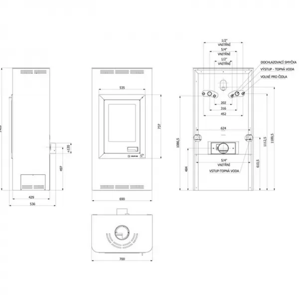 Krbová kamna AQUAFLAM 7 s výměníkem - hnědá - sametová, základní regulace Flamingo HSF29-048