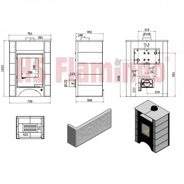 Kachlová kamna AQUAFLAM VARIO PERU 11/5kW, kachle hnědá, elektronická regulace Flamingo HSF34-122