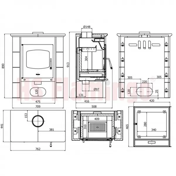 Kachlová kamna FLAMINGO BALI, kachle modrá Flamingo HSF44-005