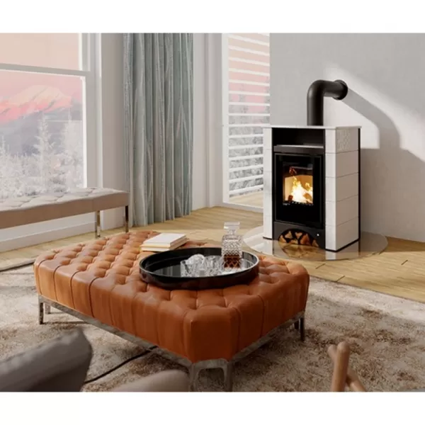 Kachlová kamna AQUAFLAM VARIO PERU 11/7kW, kachle bílá, elektronická regulace Flamingo HSF34-121