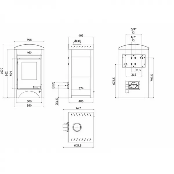 Krbová kamna AQUAFLAM VARIO BARMA 11/7kW dlažba Ořech, elektronická regulace Flamingo HSF34-053