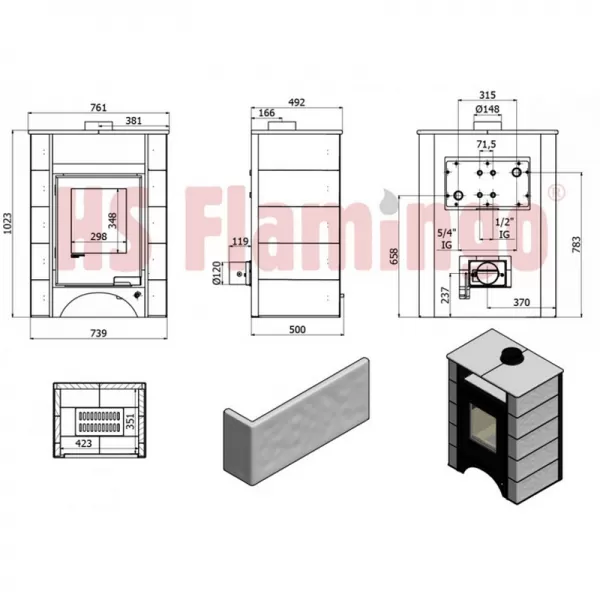 Kachlová kamna AQUAFLAM VARIO PERU 11kW, kachle zelená (teplovzdušná verze) Flamingo HSF34-119