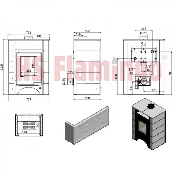 Kachlová kamna AQUAFLAM VARIO PERU 11/5kW, kachle hnědá Flamingo HSF34-114
