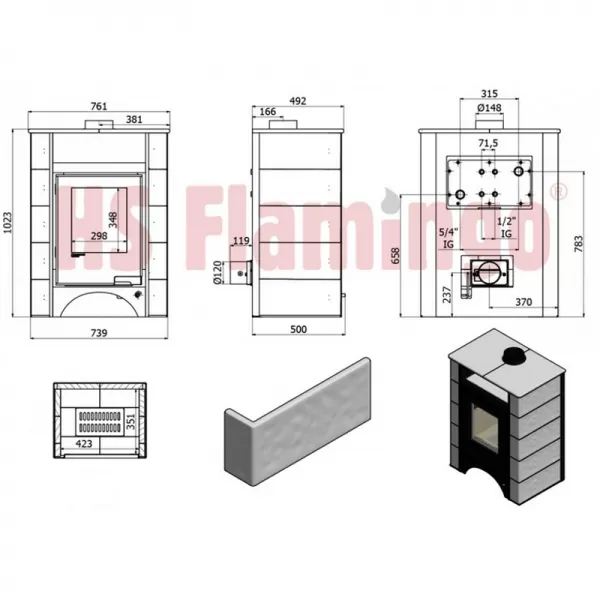 Kachlová kamna AQUAFLAM VARIO PERU 11kW, kachle bílá (teplovzdušná verze) Flamingo HSF34-113