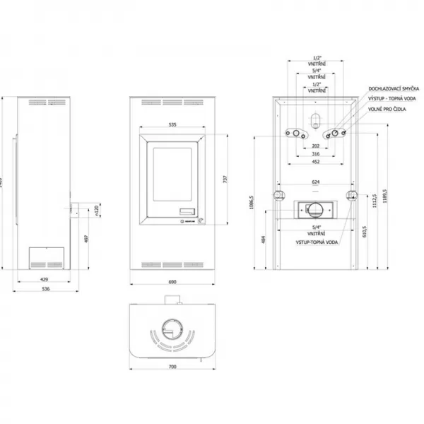 Krbová kamna AQUAFLAM 12 s výměníkem - krémová, manuální regulace Flamingo HSF29-026