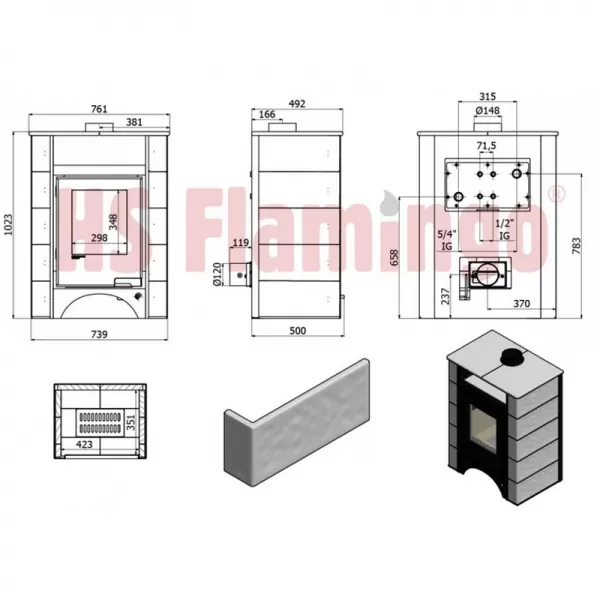 Kachlová kamna AQUAFLAM VARIO PERU 11/7kW, kachle hnědá, elektronická regulace Flamingo HSF34-123