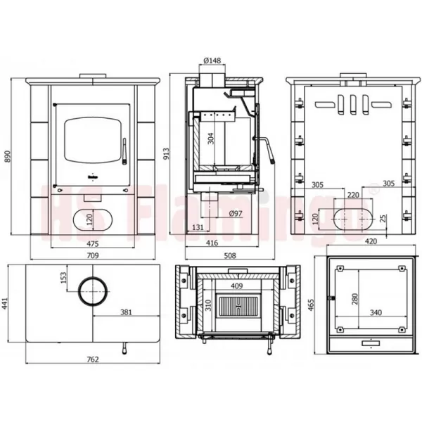 Kachlová kamna FLAMINGO BALI, kachle krémová Flamingo HSF44-004