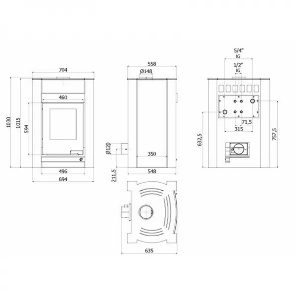 Krbová kamna AQUAFLAM VARIO KALMAR 11/7kW hnědá - sametová Flamingo HSF34-020