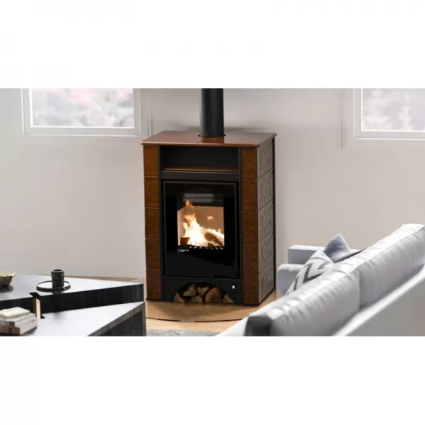 Kachlová kamna AQUAFLAM VARIO PERU 11kW, kachle hnědá (teplovzdušná verze) Flamingo HSF34-116