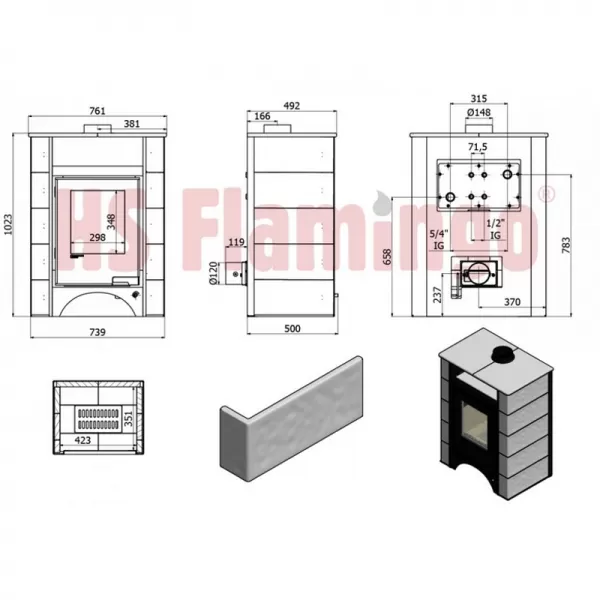 Kachlová kamna AQUAFLAM VARIO PERU 11/5kW, kachle zelená Flamingo HSF34-117