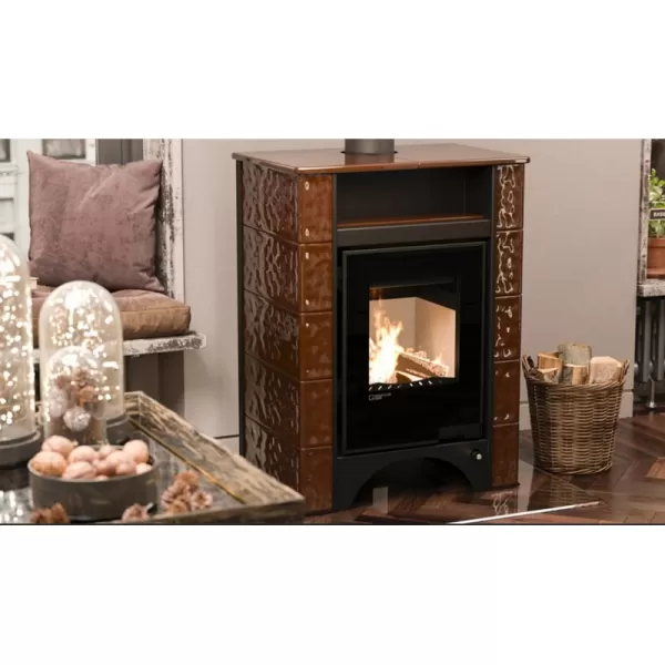 Kachlová kamna AQUAFLAM VARIO PERU 11/5kW, kachle hnědá, elektronická regulace Flamingo HSF34-122