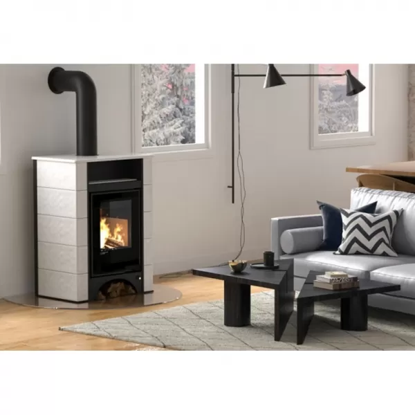 Kachlová kamna AQUAFLAM VARIO PERU 11/5kW, kachle bílá, elektronická regulace Flamingo HSF34-120