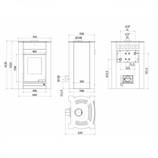 Krbová kamna AQUAFLAM VARIO KALMAR 11/7kW šedá Flamingo HSF34-023